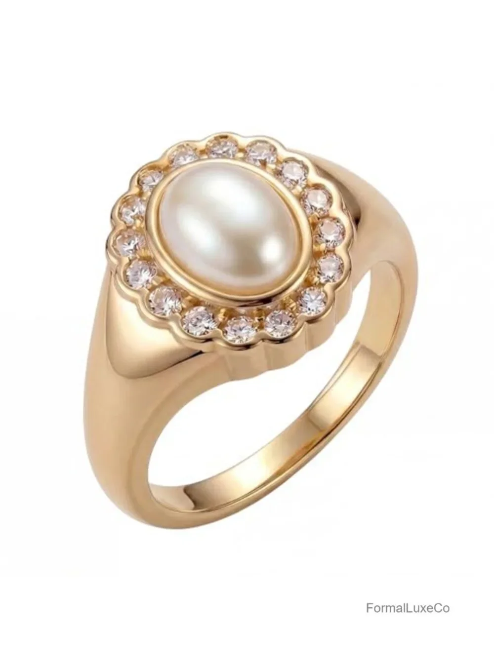 Pearl Halo Birthstone Ring - 18kt Gold-Plated Brass - Size 5 - CZ